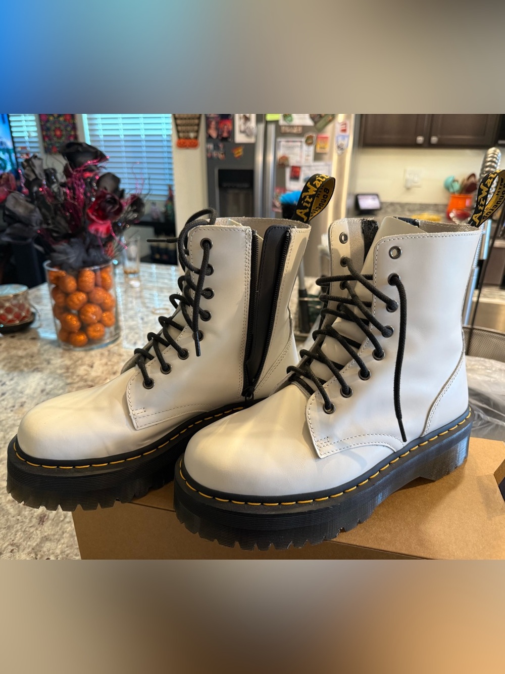 Dr. Martens White Leather Lace-Up Platform Combat Boots